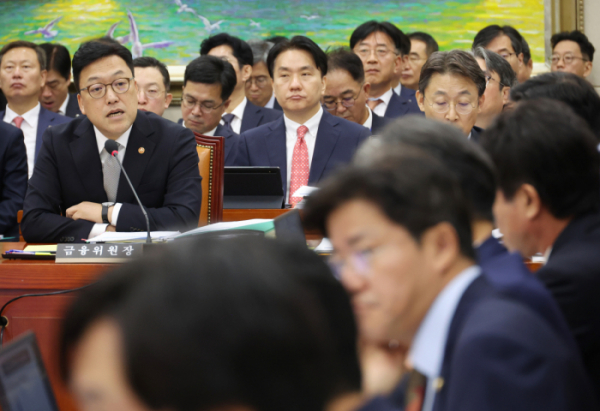 ▲김병환 금융위원장이 10일 국회에서 열린 정무위원회의 금융위원회 등에 대한 국정감사에서 의원 질의에 답하고 있다.  (연합뉴스)