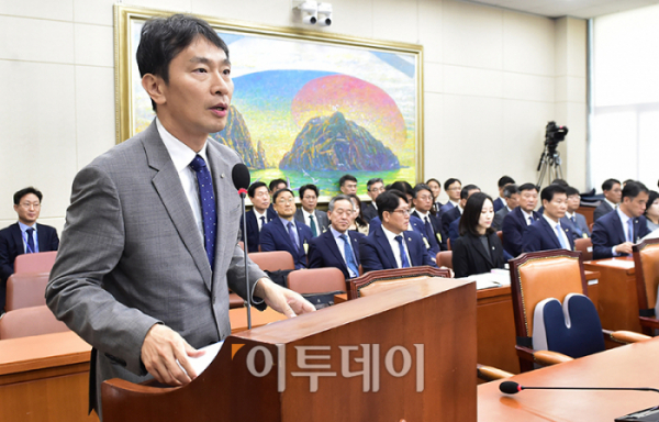 ▲이복현 금융감독원장이 17일 서울 여의도 국회에서 열린 정무위원회 국정감사에서 업무보고를 하고 있다. 고이란 기자 photoeran@