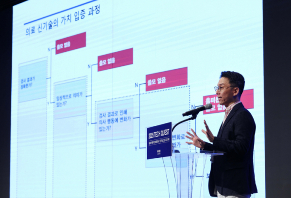 ▲김치원 카카오벤처스 부대표가 17일 서울 여의도 중소기업중앙회에서 열린 ‘2025 테크 퀘스트(Tech Quest)’에서 ‘의료 인공지능은 어떻게 의료로 편입되는가’를 주제로 발표하고 있다. 이투데이가 창간 14주년을 맞이해 ‘인공지능, 건강 그리고 미래(AI, Health & Future)’를 주제로 마련한 ‘2025 테크 퀘스트; 기술의 미래와 혁신에 대한 탐구’는 기술로 사회에 이로운 변화를 견인하고 IT, 산업, 금융의 발전에 이바지할 수 있도록 미래 기술의 글로벌 기준을 가장 빠르게 제시하는 뉴 노멀(New Normal) 예측의 장이다. 신태현 기자 holjjak@