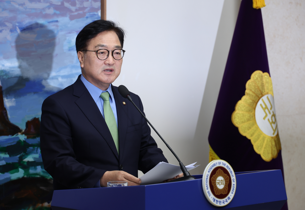 ▲우원식 국회 의장이 22일 서울 여의도 국회에서 채해병 순직 국회 국정조사 관련 기자회견을 하고 있다. 2024.11.22. (뉴시스)