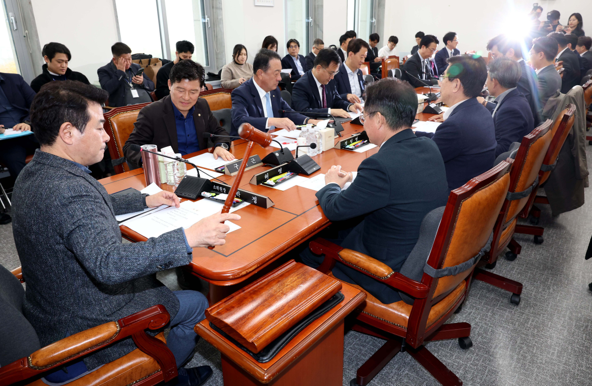 ▲26일 서울 여의도 국회에서 열린 예산결산특별위원회 제7차 예산안등조정소위원회에서 박정 소위원장이 의사봉을 두드리고 있다. 신태현 기자 holjjak@