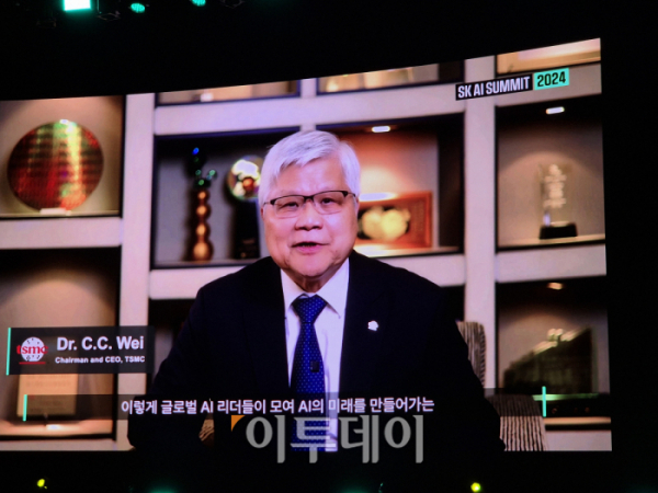 ▲웨이저자 TSMC CEO가 ‘SK AI 서밋 2024’에 영상 메시지를 전달했다. (박민웅 기자 pmw7001@)