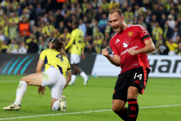 ▲지난달 25일 페네르바체와의 유럽축구연맹(UEFA) 유로파리그(UEL) 리그 페이즈 3차전에서 득점 후 세리머니하는 크리스티안 에릭센 (로이터/연합뉴스)