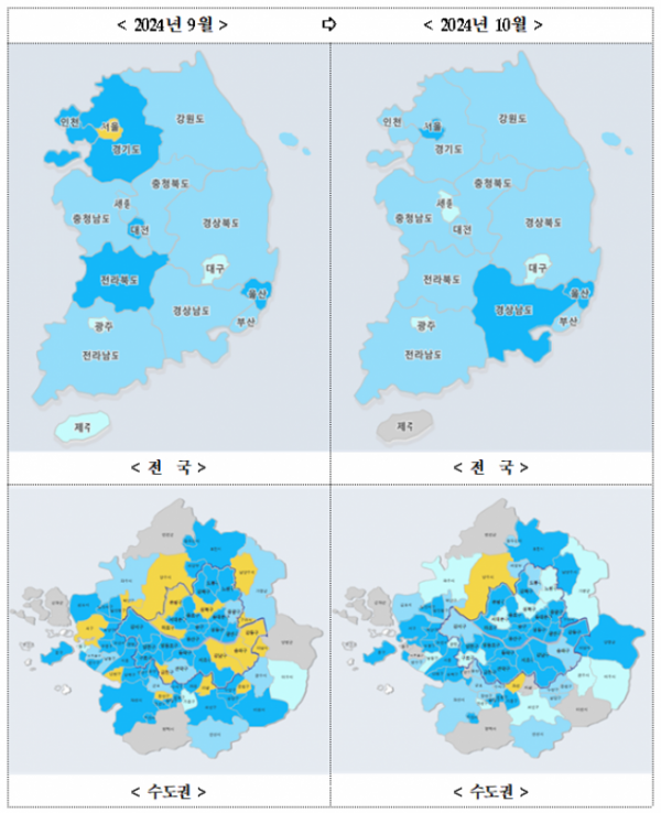 ▲2024년 9~10월 부동산시장 소비심리지수(전국, 수도권) (자료제공=국토연구원)