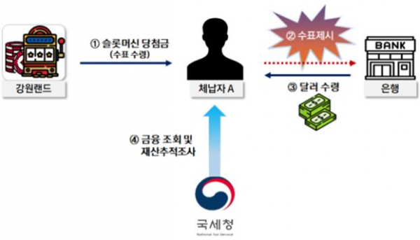 ▲강원랜드 슬롯머신 당첨금을 은닉한 부동산분양업체 대표 사례 (자료제공=국세청)