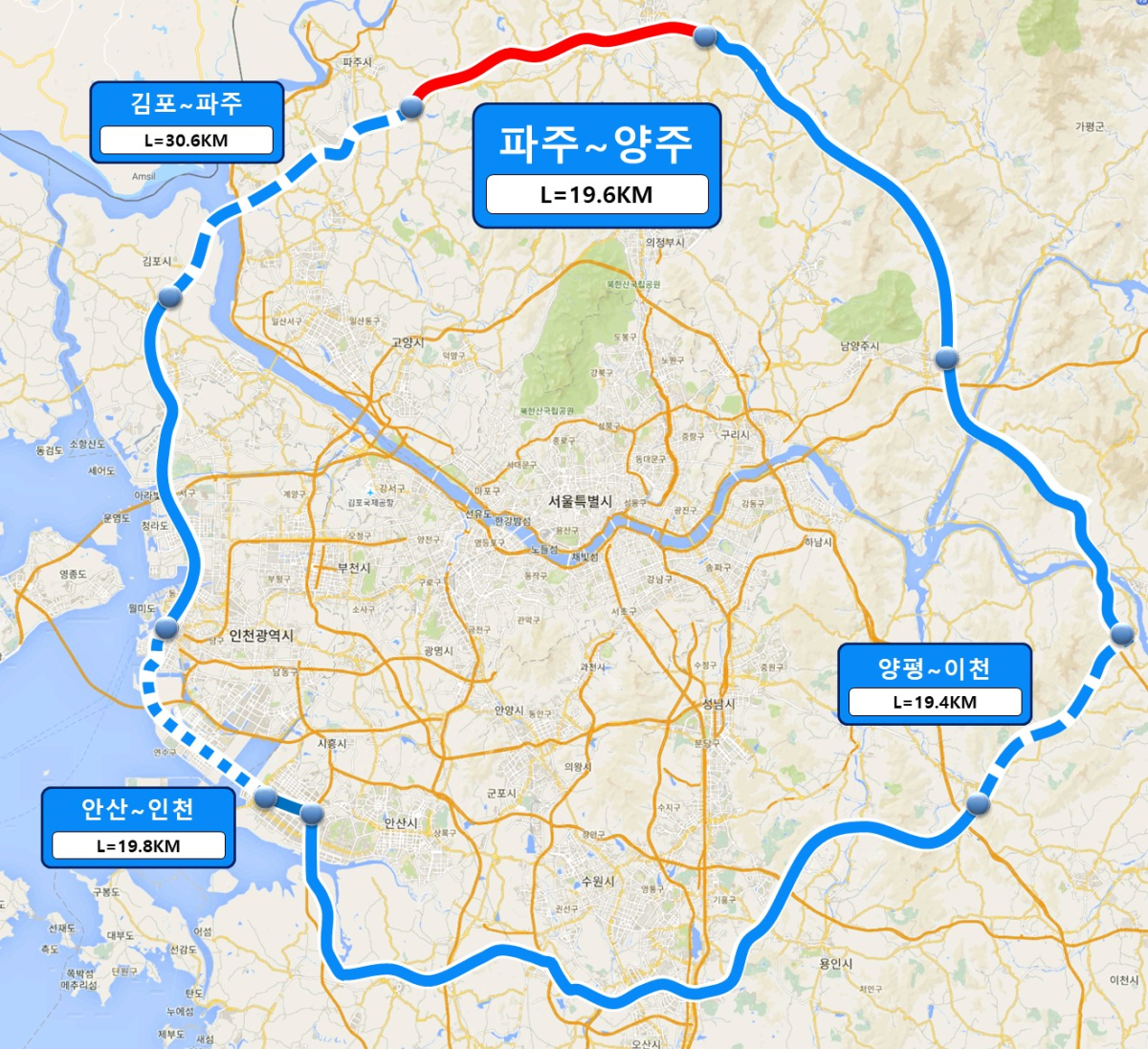 ▲수도권 제2순환 고속도로 노선도. (국토교통부)