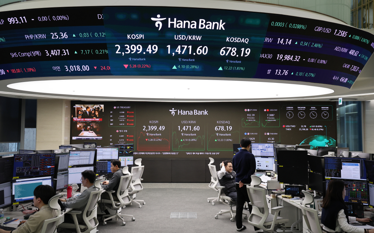 ▲2024년 증시 폐장일인 30일 오후 서울 중구 하나은행 딜링룸 모니터에 코스피, 코스닥 종가가 표시되고 있다. 사진=연합뉴스