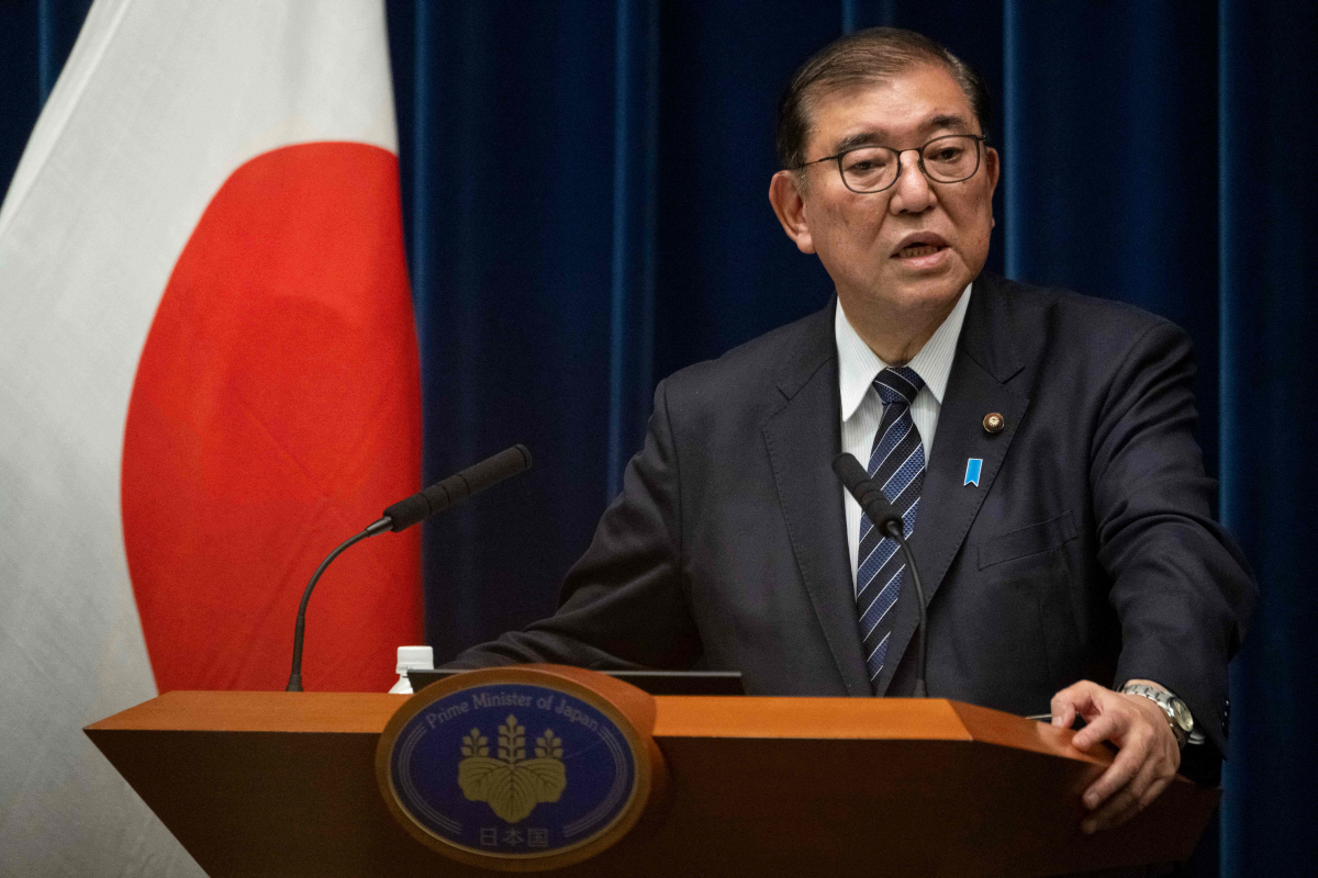 ▲이시바 시게루 일본 총리가 지난달 24일 기자회견을 하고 있다. 도쿄/AFP연합뉴스