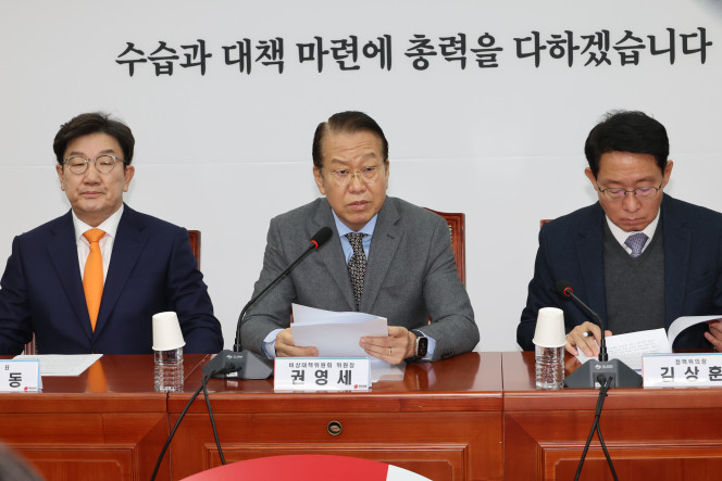 ▲권영세 국민의힘 비상대책위원장이 6일 오전 서울 여의도 국회에서 열린 비상대책위원회의에서 발언하고 있다. (연합뉴스)