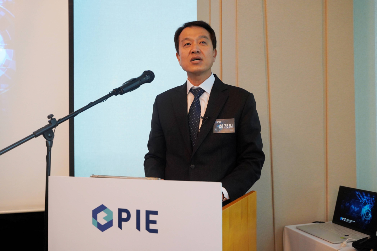 ▲최정일 피아이이 대표가 6일 서울 여의도에서 열린 기업공개 간담회에서 발언하고 있다. (사진=피아이이)