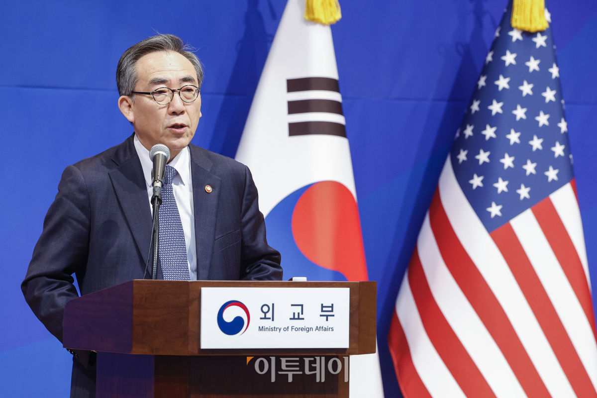 ▲조태열 외교부 장관이 6일 서울 종로구 외교부에서 한미 외교장관 합동 기자회견을 하고 있다. 조현호 기자 hyunho@