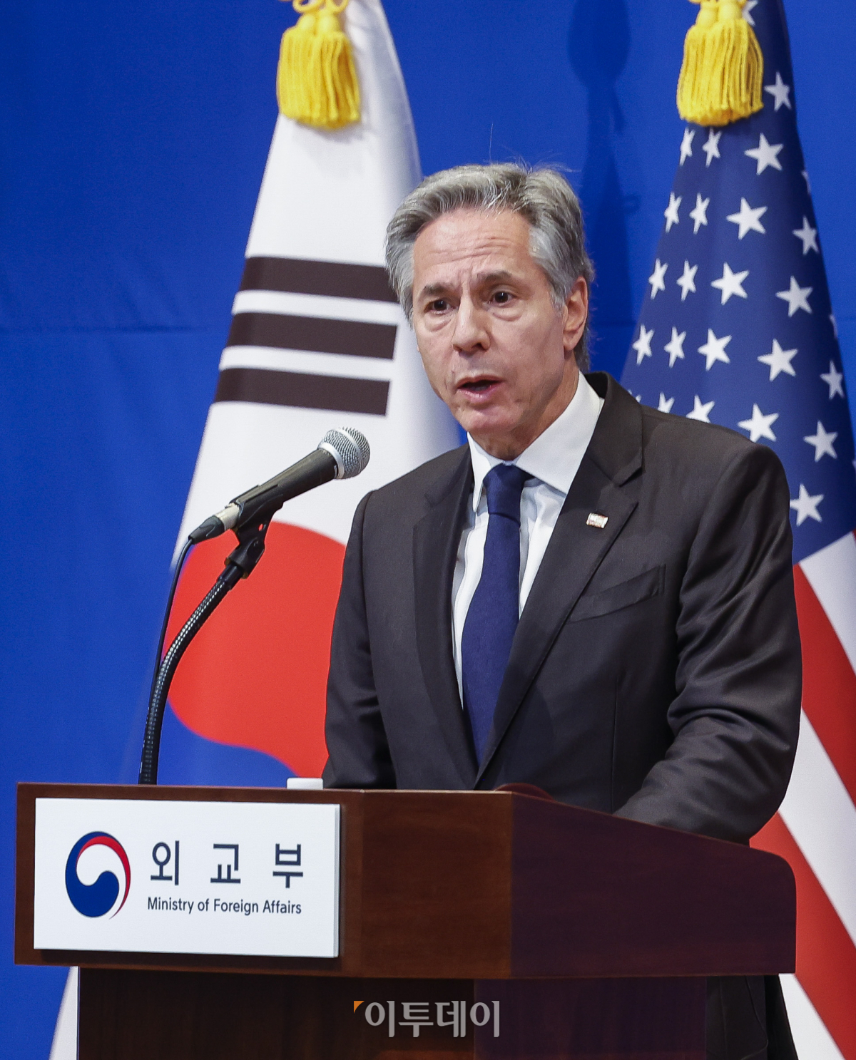 ▲토니 블링컨 미 국무부 장관이 6일 서울 종로구 외교부에서 한미 외교장관 합동 기자회견을 하고 있다. 조현호 기자 hyunho@