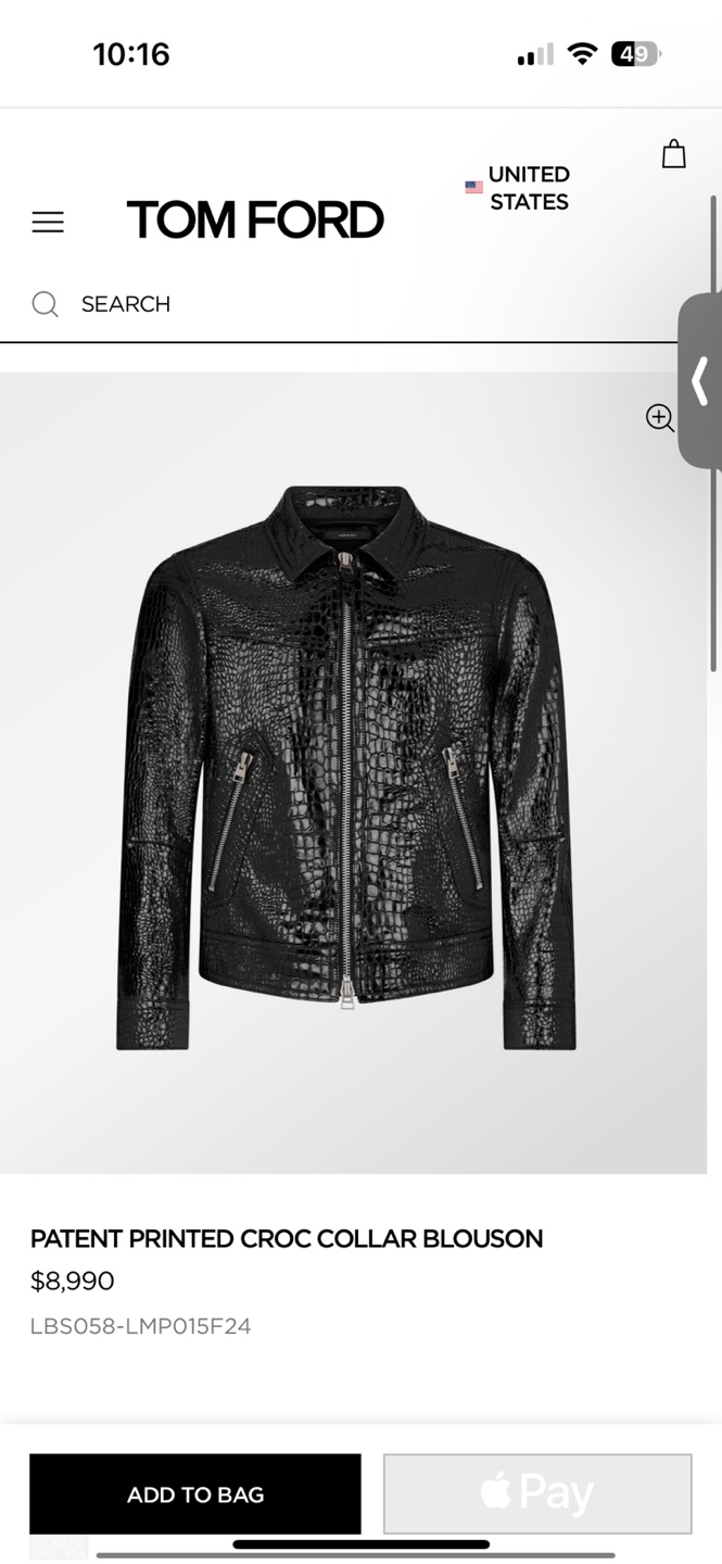 ▲젠슨 황 최고경영자(CEO)가 6일(현지시간) 미국 CES 2025 기조연설에서 입었던 것으로 추정되는 옷. (톰포드 공식홈페이지 캡처)