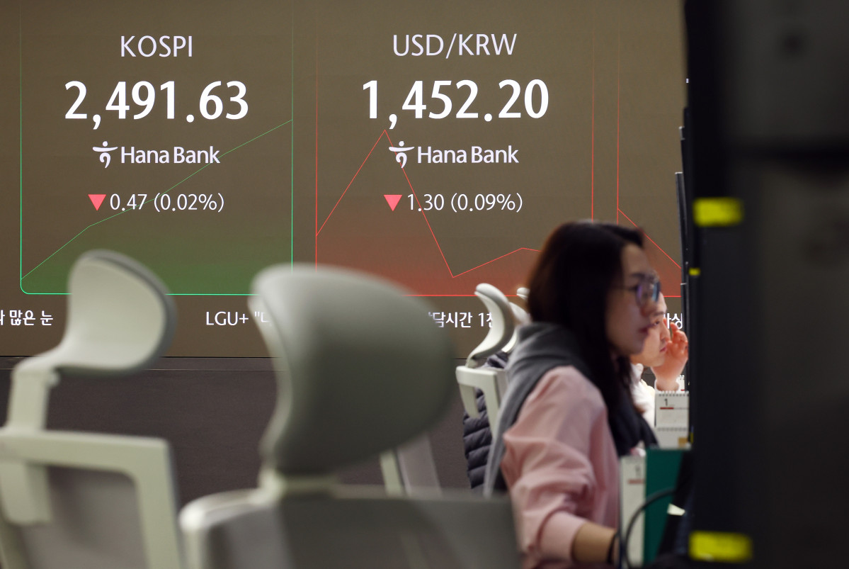 ▲8일 서울 중구 하나은행 딜링룸 현황판에 코스피 등이 표시돼 있다.  (사진=뉴시스)