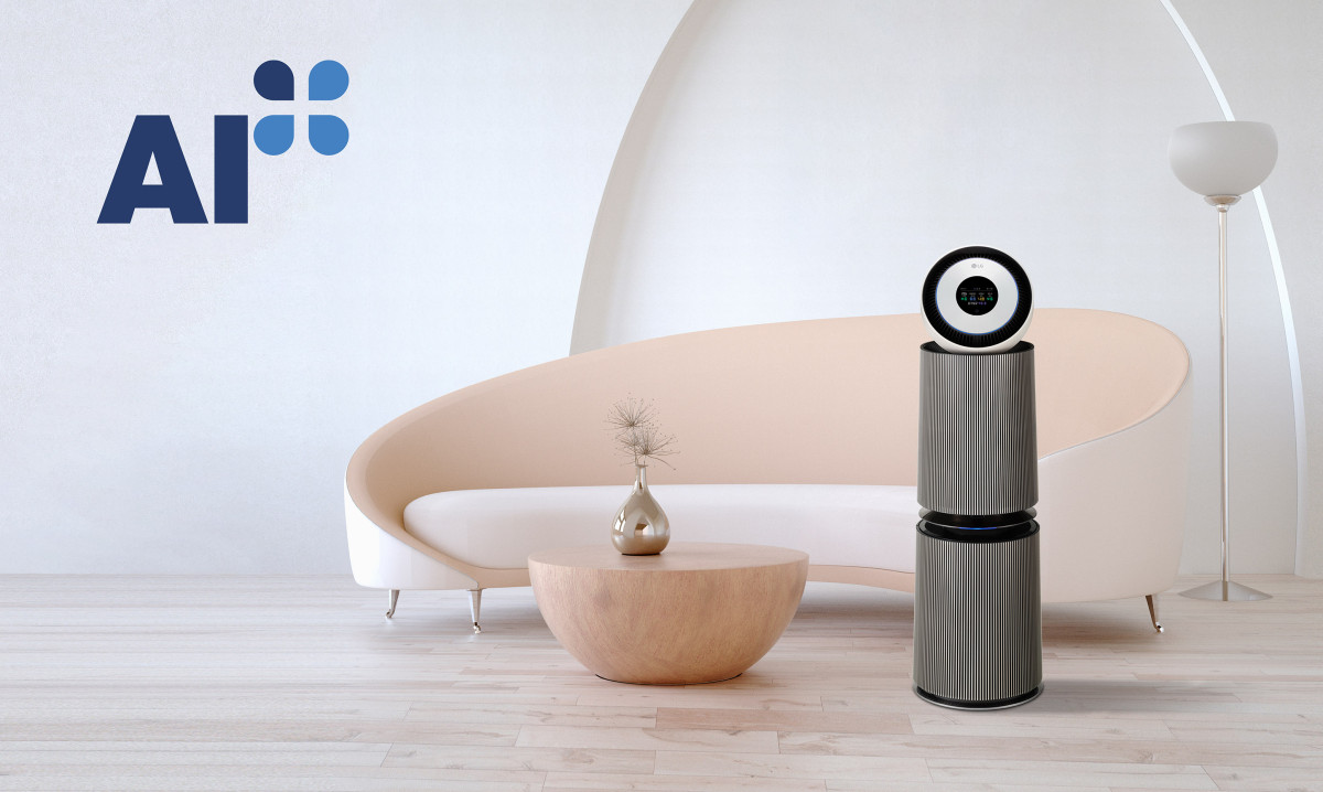 ▲LG전자가 인공지능(AI)으로 실내 공기질까지 관리하는 공기청정기를 선보인다. 사진은 국내에서 공기질 센서로는 처음 ‘AI+ 인증’을 획득한 ‘LG 퓨리케어 오브제컬렉션 AI+ 360˚ 공기청정기’. (사진제공-LG전자)