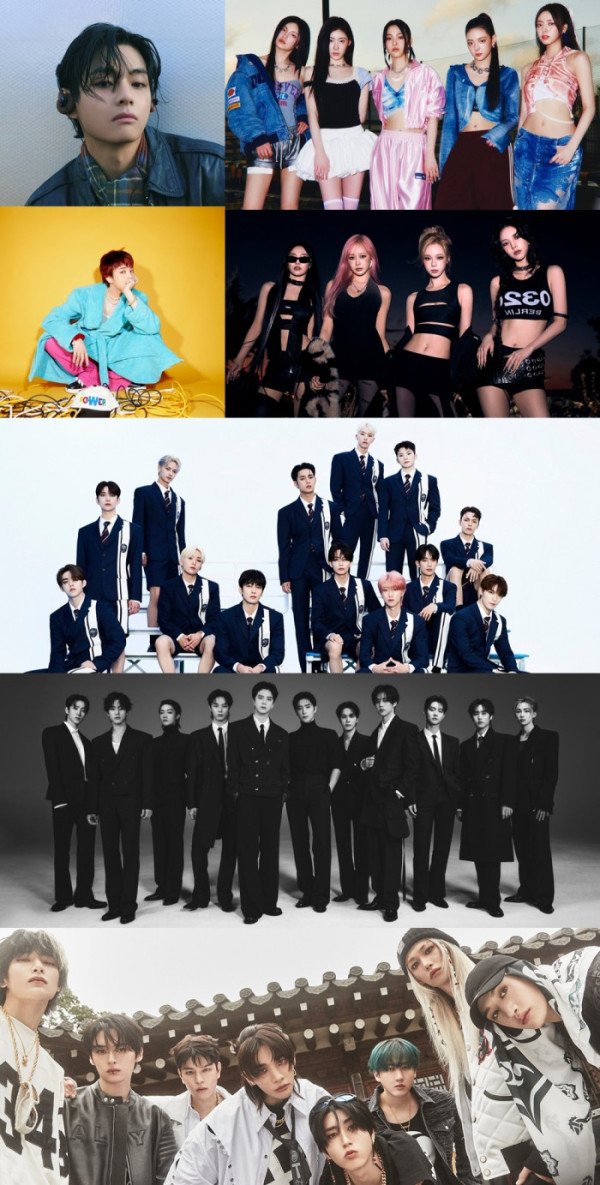 ▲방탄소년단 뷔, 에스파, 세븐틴, 스트레이 키즈, ITZ, 더보이즈, 지드래곤(사진제공=각 소속사 )