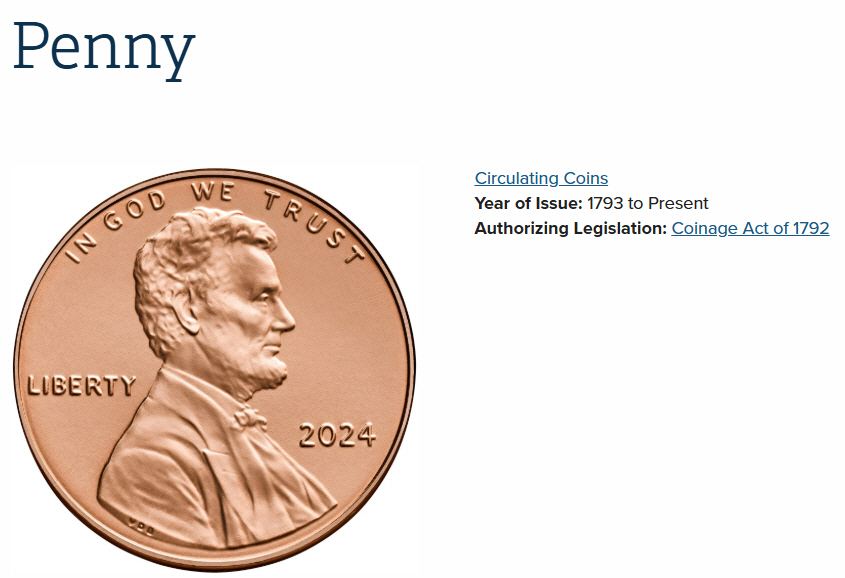 ▲페니 이미지. 출처 미국 조폐국