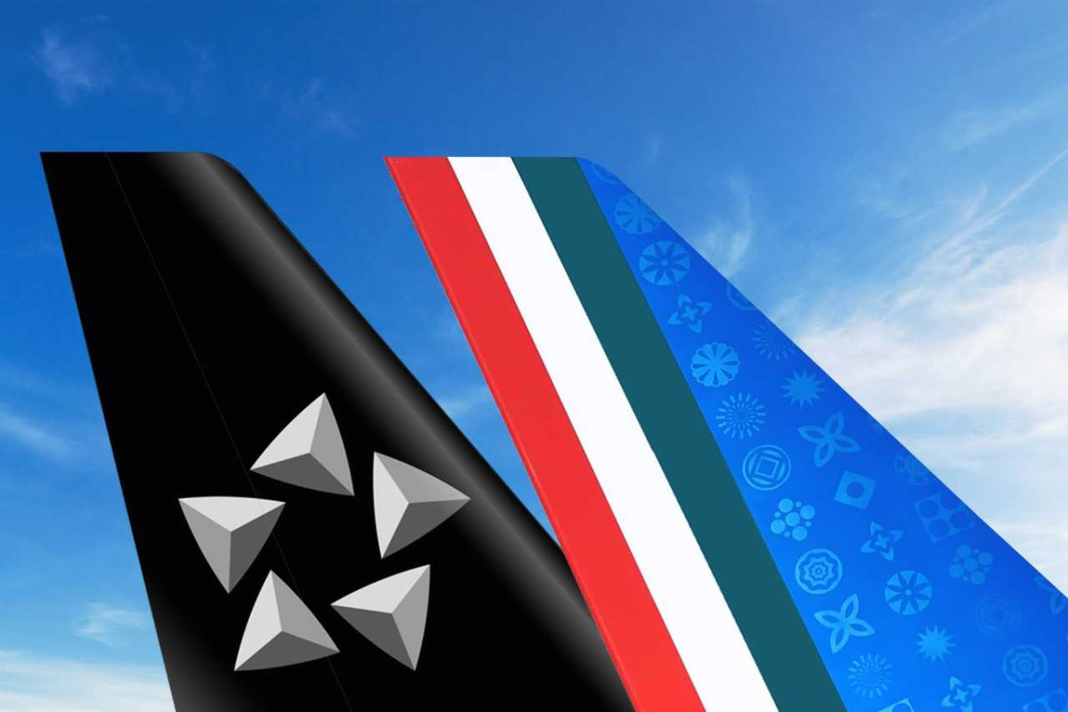 ▲스타얼라이언스 로고(왼쪽)와 ITA 로고. (사진=아시아나항공)