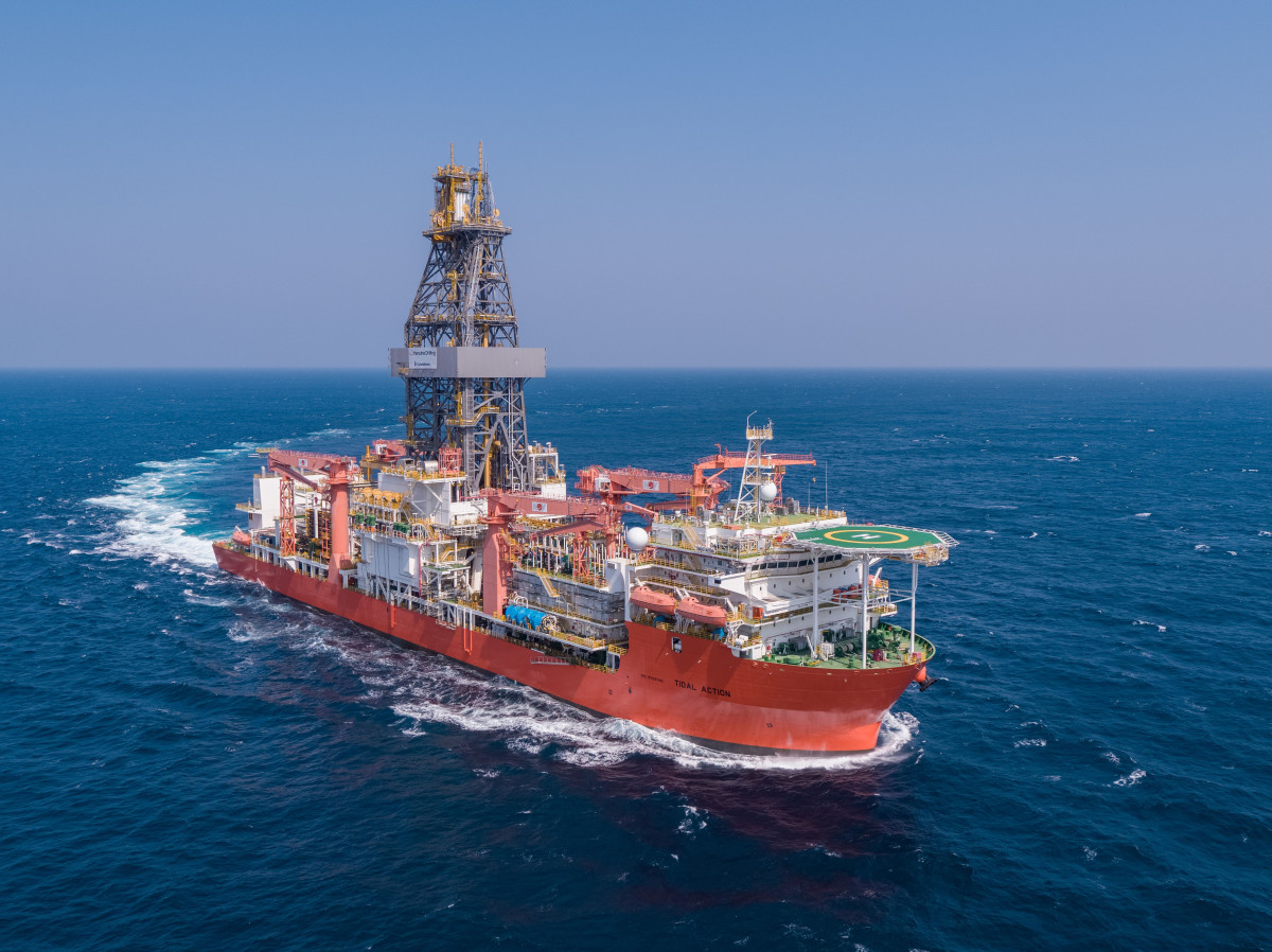 ▲한화드릴링 드릴십 ‘타이달 액션’호의 시운전 모습  (사진제공=한화오)