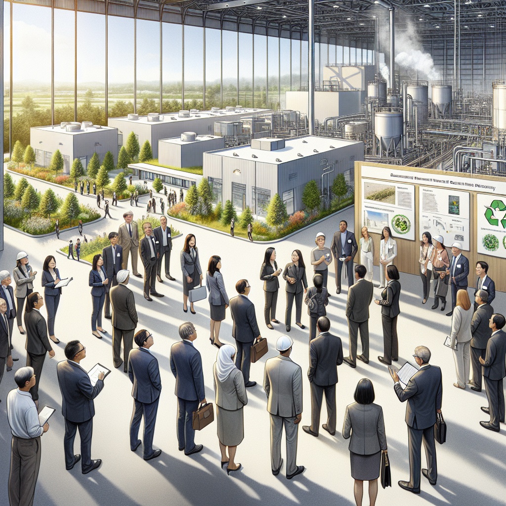 ▲현대 산업 시설을 살펴보는 지역 사회 구성원과 지방 정부 공무원 그룹을 묘사 이미지 (김재학 기자·오픈AI 달리)