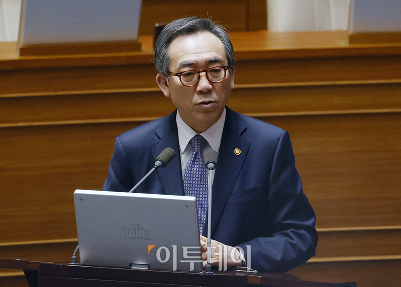 ▲조태열 전 외교부 장관이 4월 14일 서울 여의도 국회 본회의에서 열린 정치·외교·통일·안보 분야 대정부질문에서 의원 질의에 답하고 있다. 고이란 기자 photoeran@