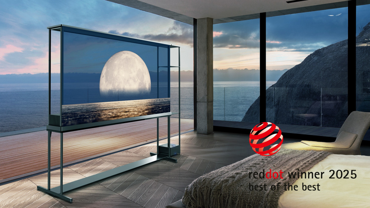 ▲LG전자의 세계 최초 무선·투명 TV인 'LG 시그니처 올레드 T'가 '레드닷 디자인 어워드 2025'에서 최고상을 받았다. (자료제공=LG전자)