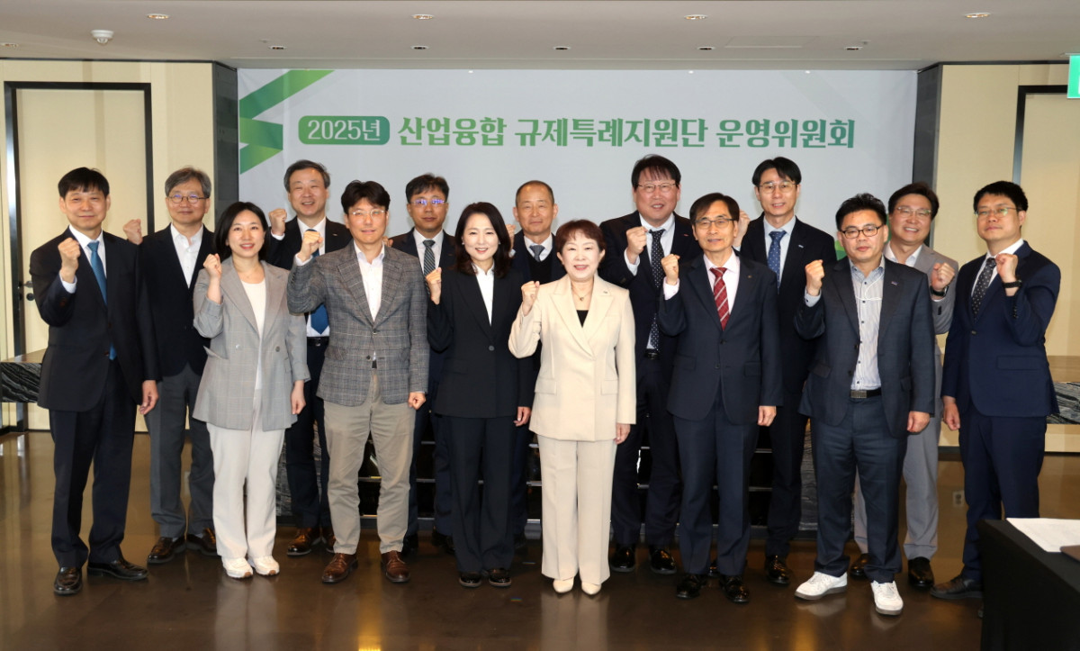 ▲산업융합 규제특례지원단 운영위원장인 민병주 한국산업기술진흥원장(앞줄 오른쪽에서 네 번쨰)이 29일 서울 포시즌스 호텔에서 '2025년도 산업융합 규제특례지원단 운영위원회'를 열고 올해 주요 추진계획을 확정한 후 참석자들과 기념 촬영을 하고 있다. (사진제공=한국산업기술진흥원)