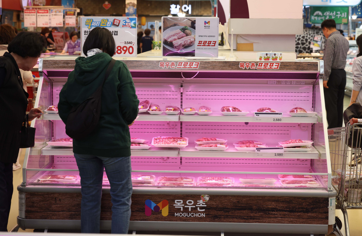 ▲지난달 소비자물가지수 상승률이 2.1%를 기록하며 넉 달 연속 2%대를 이어갔다. 2일 통계청의  '4월 소비자물가 동향'에 따르면 4월 소비자물가지수는 116.38(2020년=100)로 전년 동월 대비 2.1% 상승했다. 소비자물가는 올해 들어 넉 달째 2%대(1월·2.2%, 2월·2.0%, 3월·2.1%, 4월·2.1%)를 유지하고 있다. 품목별로는 가공식품이 16개월 만에 가장 큰 폭인 4.1% 올라 전체 물가를 0.35%포인트(p) 끌어올렸다. 지난달 수산물 물가는 어획량 감소 등의 영향으로 전년 동월 대비 6.4% 상승하며 25개월 만에 최고치를 다시 썼다. 축산물 물가는 도축 마릿수 감소, 수입 돼지고기 상승 영향으로 전년 동월 대비 4.8% 올랐다. 이는 2022년 7월(6.1%) 이후 33개월 만에 최고 수준이다. 이날 서울의 한 대형마트에서 시민들이 장을 보고 있다. 신태현 기자 holjjak@