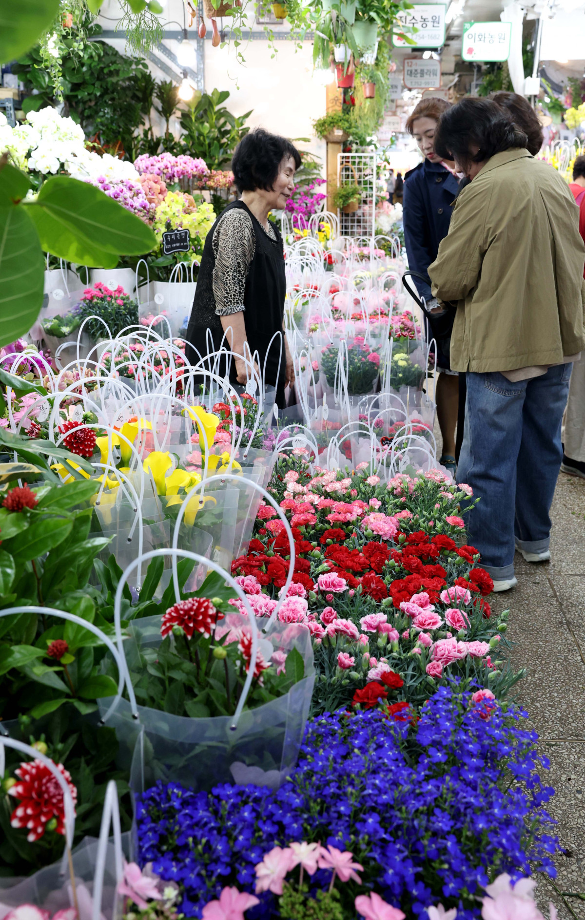 ▲어버이날을 하루 앞둔 7일 서울 중구 남대문시장 꽃상가에서 시민들이 형형색색 꽃을 살펴보고 있다. 신태현 기자 holjjak@