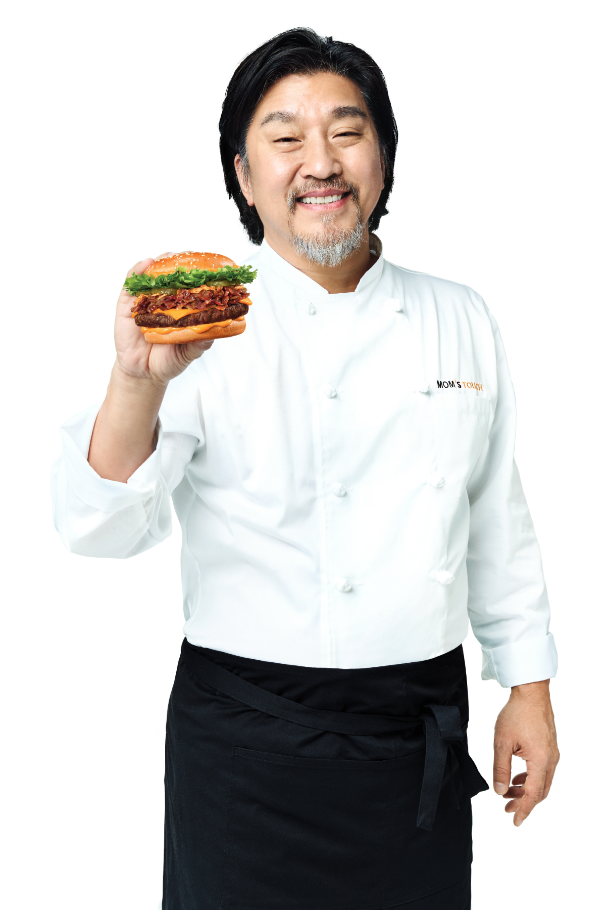 ▲'에드워드 리 비프버거'를 들고 있는 에드워드 리 셰프 (사진제공=맘스터치)