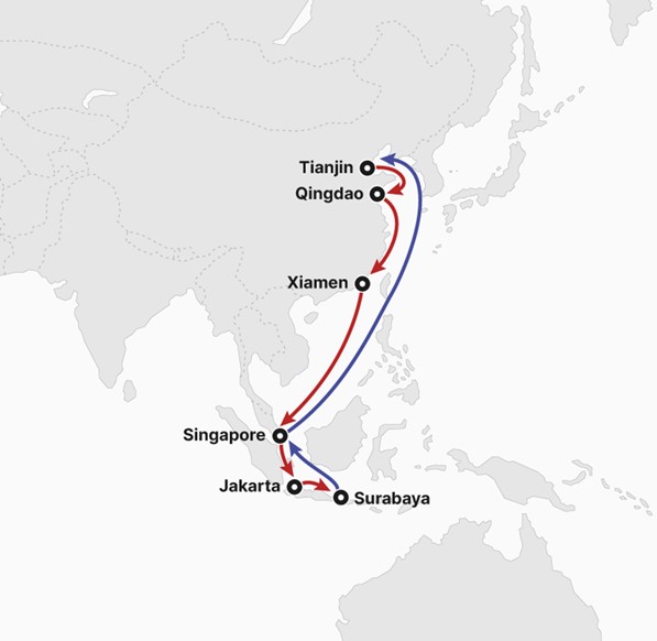 ▲HMM이 내달 신규 개설하는 NIS(North-China Indonesia Service) 서비스. (사진=HMM)