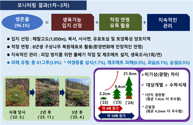 ▲무주군 구상나무 현지외 보존원 모니터링 결과 (국립산림과학원)