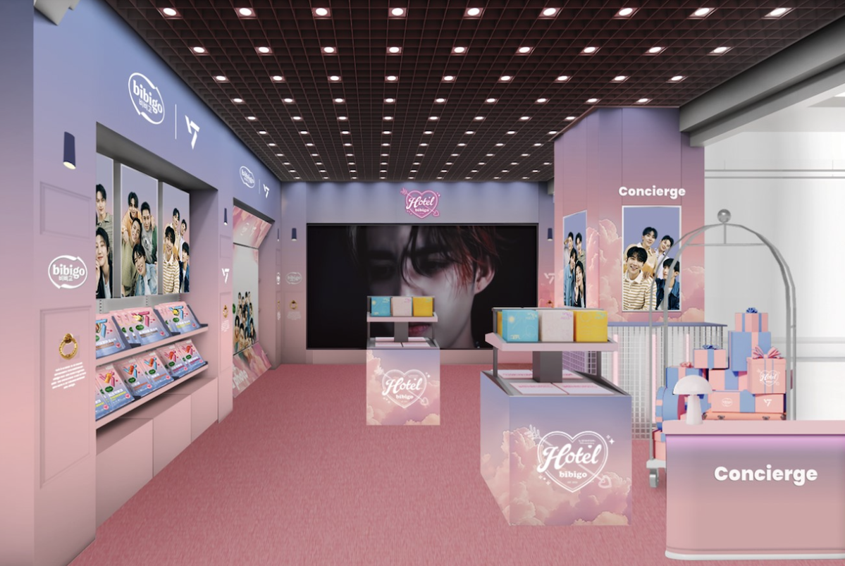 ▲CJ제일제당이 세븐틴 데뷔 10주년 생일파티를 컨셉으로 운영 중인 올리브영 명동역점 내부 조감도. (사진제공=CJ제일제당)