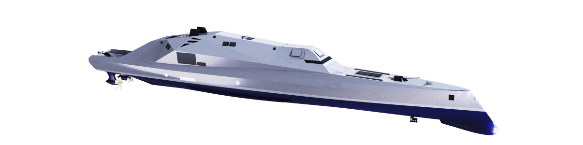 ▲전기추진체계, 통합마스트, 첨단함형, 통합네트워크, 스마트 함교, 병력절감 스마트함정 등의 미래 기술이 적용된 미래형 구축함 조감도. (한화오션)