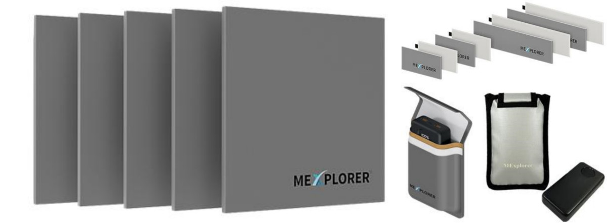 ▲멕스플로러의 고온 내화 단열 그래핀 시트(왼쪽), 전기자동차 배터리 열폭주 지연 시트(오른쪽 위), 보조 배터리 화재 안전 파우치(오른쪽 아래)의 모습.  (사진제공=멕스플로러)