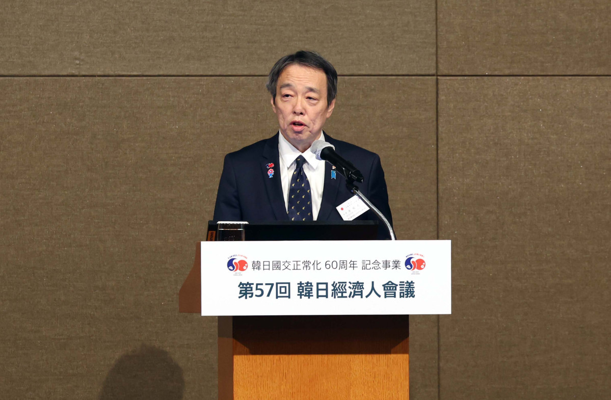▲미즈시마 코이치 주한일본대사가 27일 서울 중구 롯데호텔에서 열린 ‘제57회 한일경제인회의’에서 인사말을 하고 있다. 신태현 기자 holjjak@