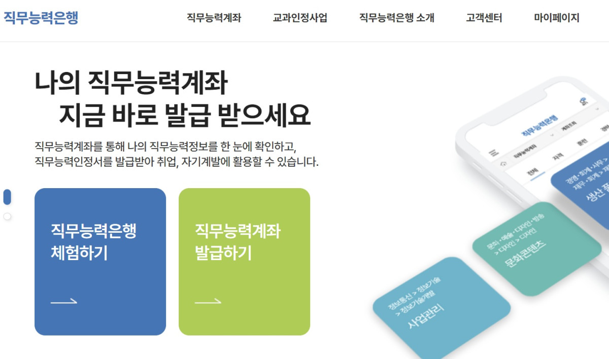 ▲직무능력은행 누리집 화면 갈무리.