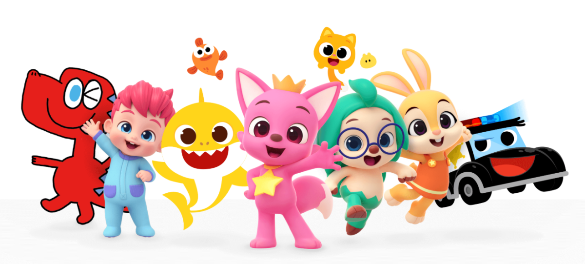 ▲코스닥 상장 추진이 본격화된 3일, 더핑크퐁컴퍼니의 대표 애니메이션 캐릭터들이 어린이 대상 콘텐츠임을 보여주는 다채로운 색감과 밝은 분위기로 함께 등장하고 있다. (더핑크퐁컴퍼니 홈페이지)