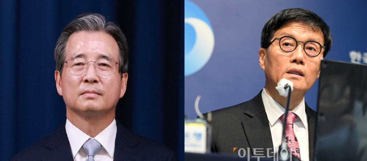 ▲김용범 대통령실 정책실장(왼쪽)과 이창용 한국은행 총재 (연합뉴스, 이투데이DB)