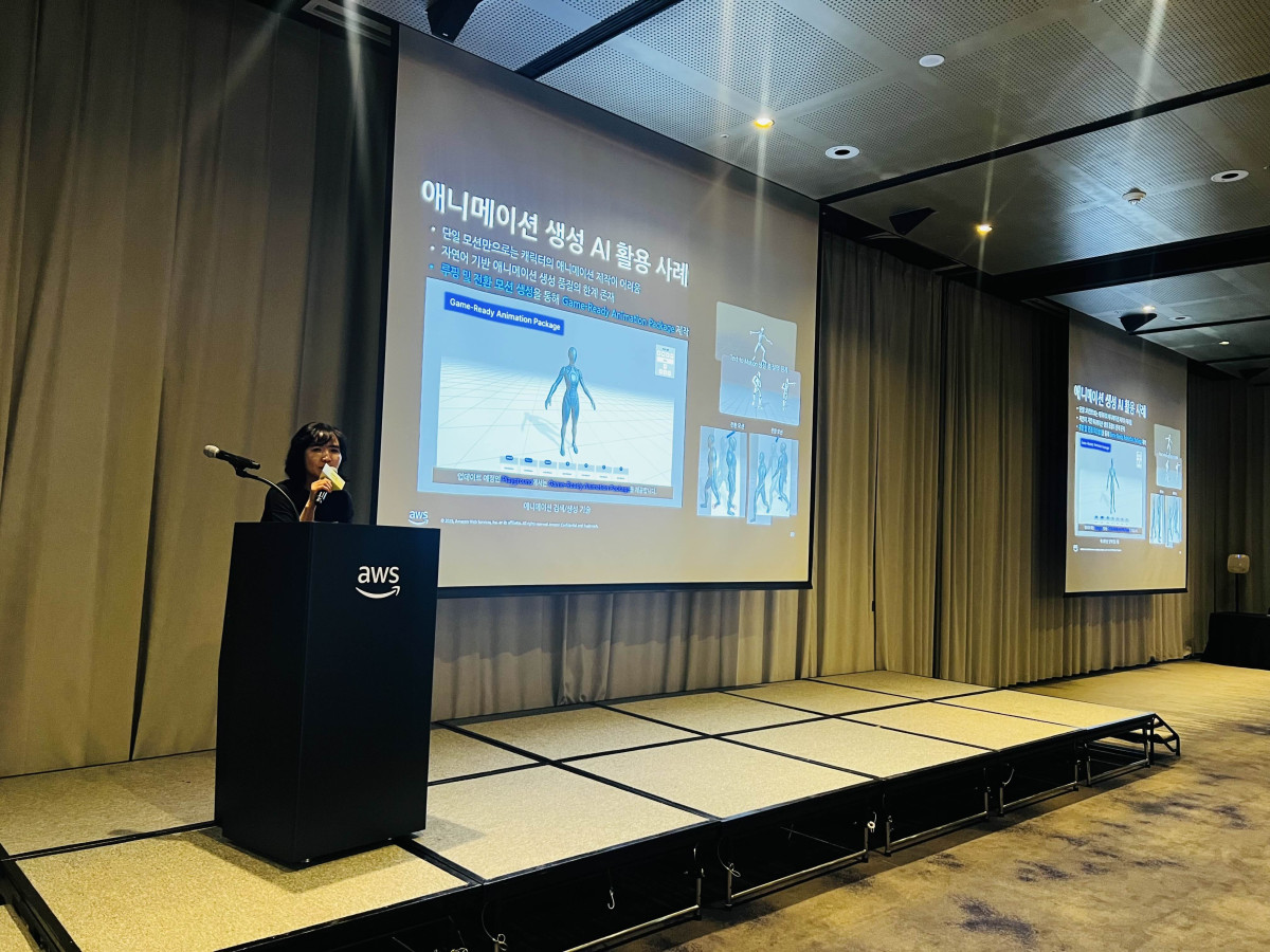 ▲이연수 NC AI 대표가 11일 판교 그래비티 호텔에서 열린 ‘AWS for Games AI Roadshow’에 참가해 게임 산업의 미래를 이끌 최신 AI 기술과 실전 적용 사례를 대거 공개했다.  (사진제공=엔씨소프트)