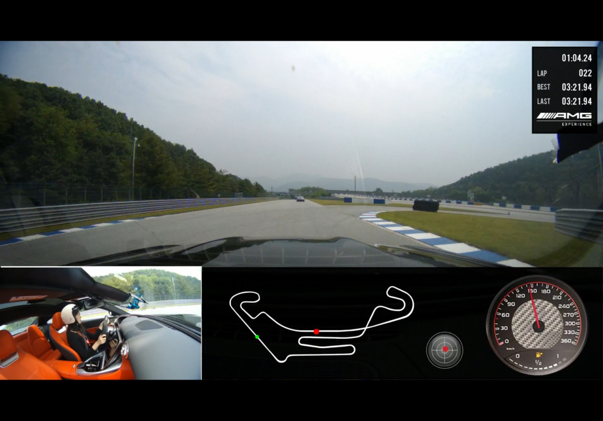 ▲메르세데스-AMG_GT_55_4MATIC+로 서킷을 달리는 것을 내부 카메라로 본 모습.  (김채빈 기자 chaebi@)