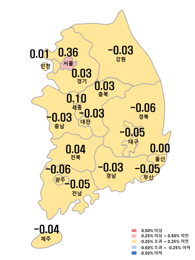 ▲2025년 6월 셋째 주 아파트값 변동률. (자료제공=한국부동산원)