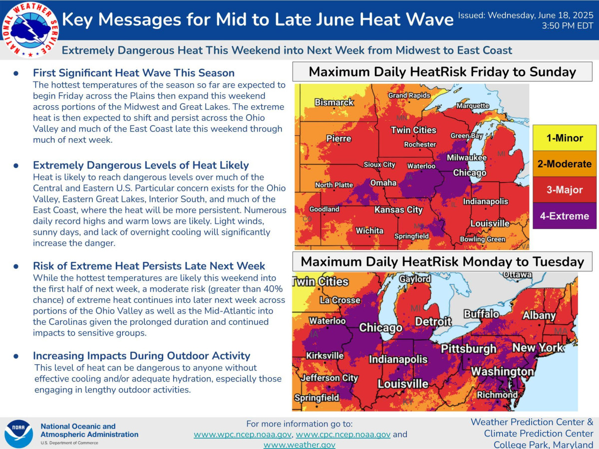▲미 기상청(NWS)이 발표한 '극한 더위' 경계 메시지. (사진제공=NWS/연합뉴스)