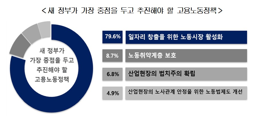 ▲새 정부가 가장 중점을 두고 추진해야 할 고용노동정책 (자료제공=경총)