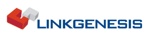 ▲링크제니시스의 빨간색과 회색 계열의 기하학적 로고가 25일 AI 스마트팩토리 솔루션 공급 논의와 함께 소개되고 있다.