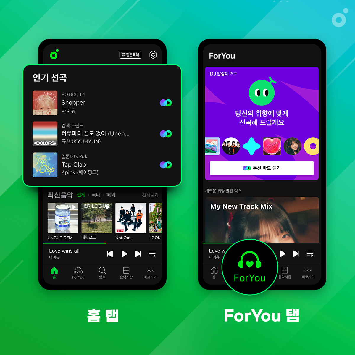 ▲ 스마트 폰 화면에 음악 스트리밍 앱 ‘멜론’ 인기 차트와 맞춤형 추천 서비스가 표시되고 있다. (사진 제공 = 멜론)