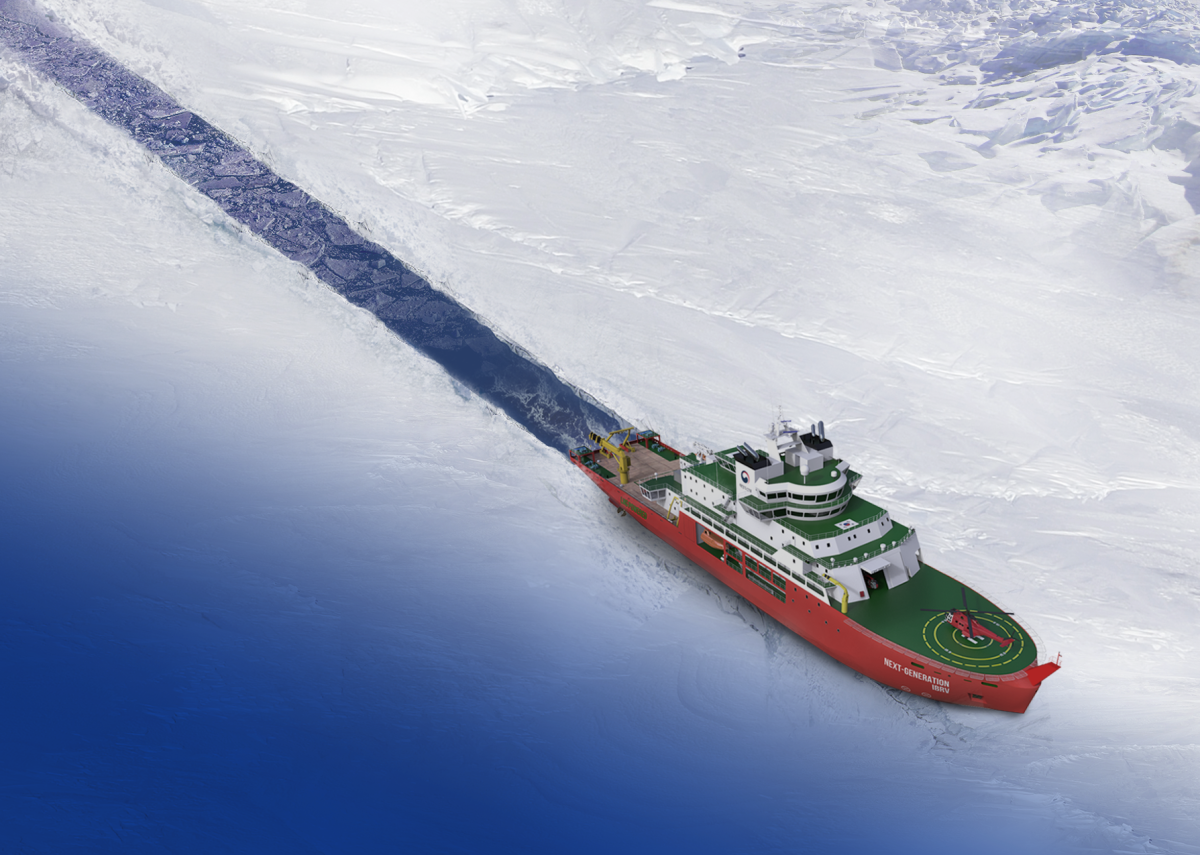 ▲한화오션이 극지연구소에 제안해 우선협상자로 선정된 차세대 쇄빙연구선 조감도 (제공=한화오션)