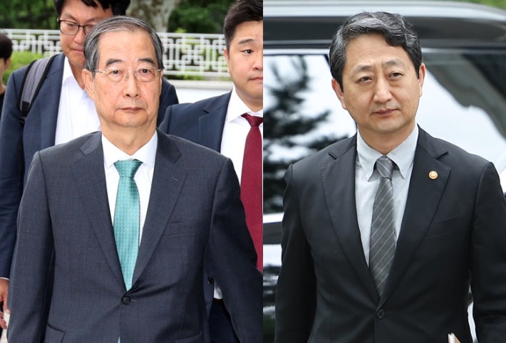 ▲한덕수 전 국무총리(왼쪽)와 안덕근 산업통상자원부 장관. (연합뉴스)