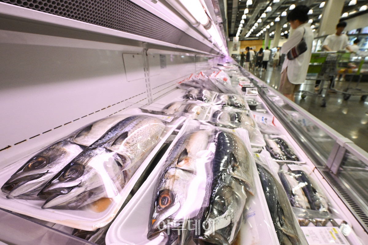 ▲6월 소비자물가 상승률이 두 달 만에 다시 2%대로 상승했다. 2일 통계청이 발표한 6월 소비자물가동향에 따르면 지난달 소비자물가지수는 116.31(2020년=100)로 전년 동월 대비 2.2% 상승했다. 품목별로 보면 가공식품(4.6%), 수산물(7.4%), 축산물(4.3%) 등 식료품 전반의 가격이 큰 폭으로 상승했다. 특히 고등어(16.1%), 마늘(24.9%), 김치(14.2%), 커피(12.4%) 등 서민 식탁에 자주 오르는 품목이 상승폭이 컸다. 라면은 작년보다 6.9% 상승해 2023년 9월(7.2%) 이후 21개월 만에 가장 높은 상승률을 보였고 달걀은 6.0% 올라 2022년 1월 이후 최고치를 기록했다. 이날 경기 고양시의 한 대형마트에 고등어가 진열되어 있다. 조현호 기자 hyunho@