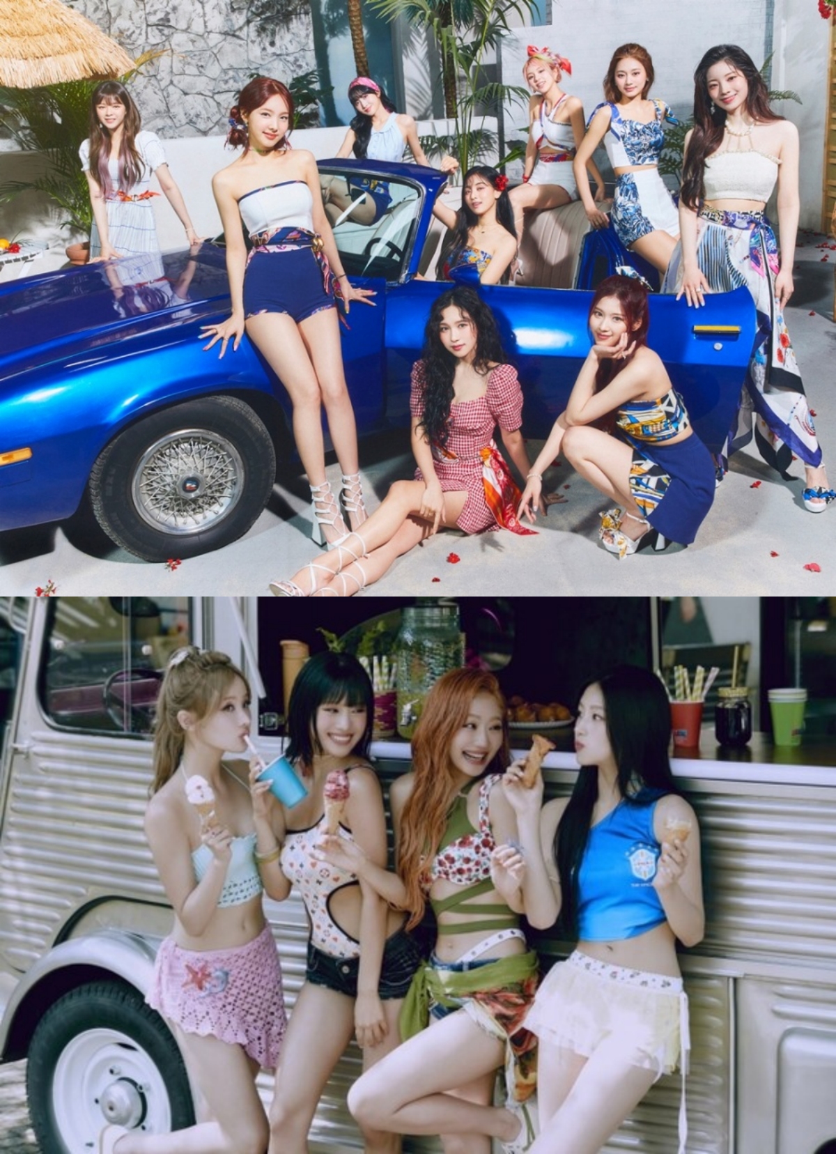 ▲'알콜-프리'로 활동한 트와이스(위), '스티키'로 활동한 키스오브라이프. (사진제공=JYP엔터테인먼트, S2엔터테인먼트)